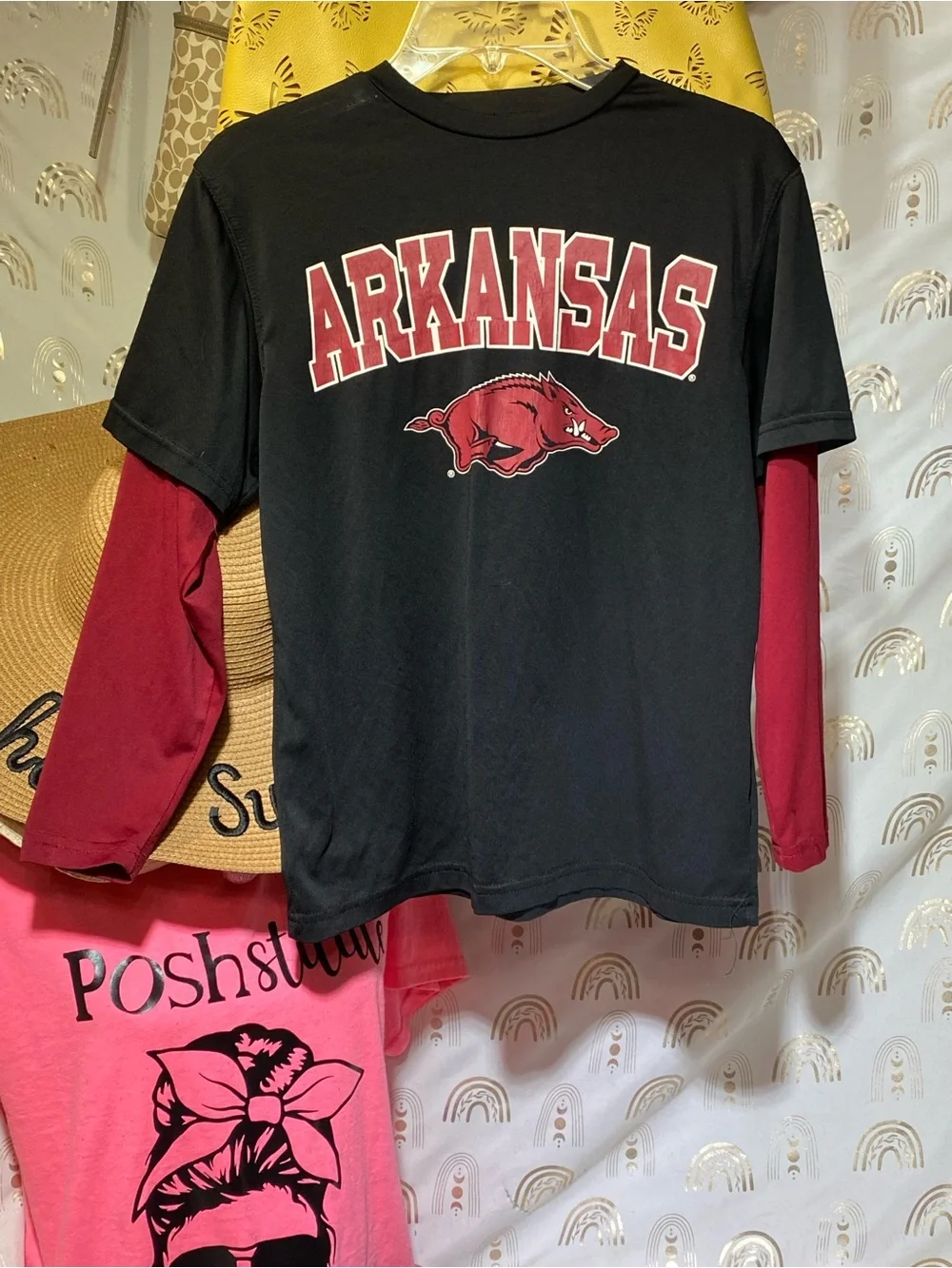 Arkansas Razorbacks Kids Long Sleeve Layered Tee - Black & Red